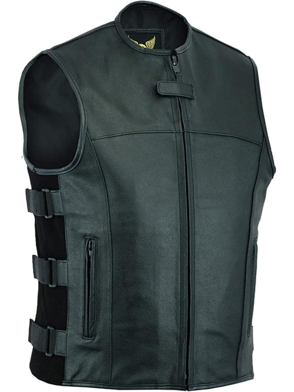 Men's Warrior Style Leather Motorcycle Vest with Concealed Carry Pockets